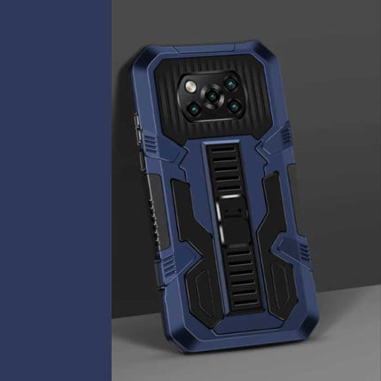 Xiaomi Poco F3 - Armor Hoesje met Kickstand en Pop Grip - Bescherming Cover Case Blauw