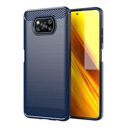 Xiaomi Poco X3 NFC Hoesje - Carbon Fiber Textuur Shockproof Case Rubber Cover Blauw
