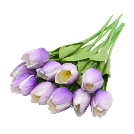 Kunst Boeket - Tulpen Zijden Bloemen Tulp Luxe Boeketten Decor Ornament Paars