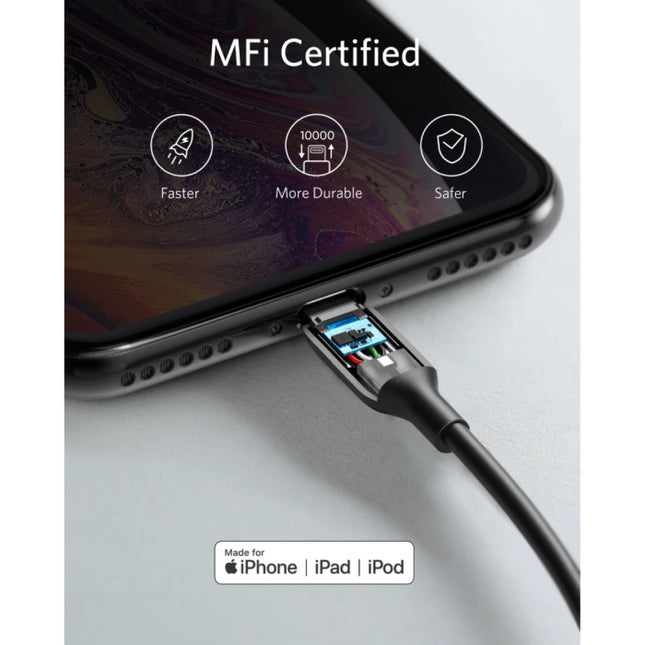 Powerline 3 Oplaadkabel voor iPhone Lightning - 2.4A Datakabel 90cm Oplader Kabel Zwart