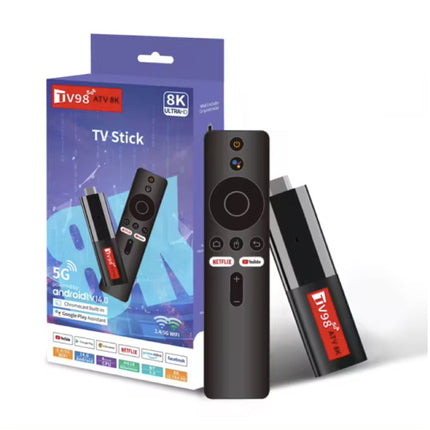 TV98 Android TV Stick - 6K HDMI Cast Receiver WiFi 6 - 2 GB RAM - 16 GB Opslagruimte 