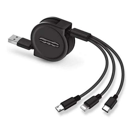 3 in 1 Intrekbare Oplaadkabel - iPhone Lightning / USB-C / Micro-USB - 1.2 Meter Oplader Spiral Data Kabel Zwart