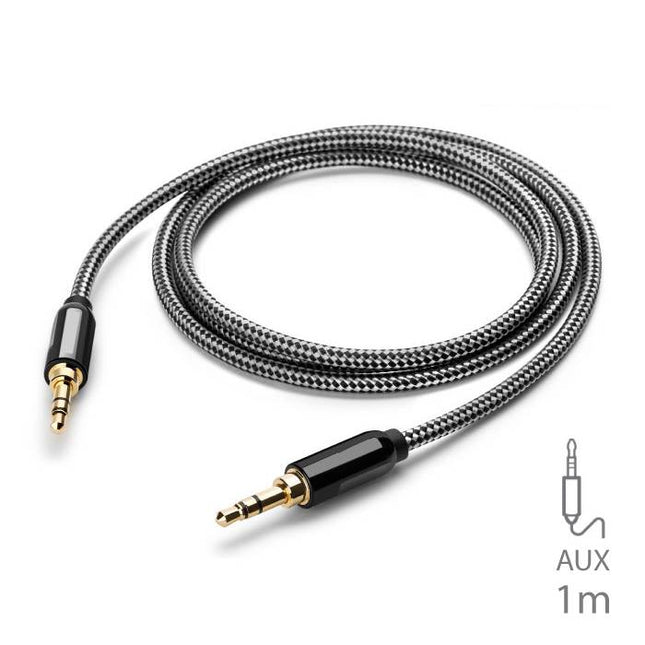 5-Pack AUX Gevlochten Nylon  Audio Kabel 1 Meter Extra Sterk 3.5mm Jack Zwart