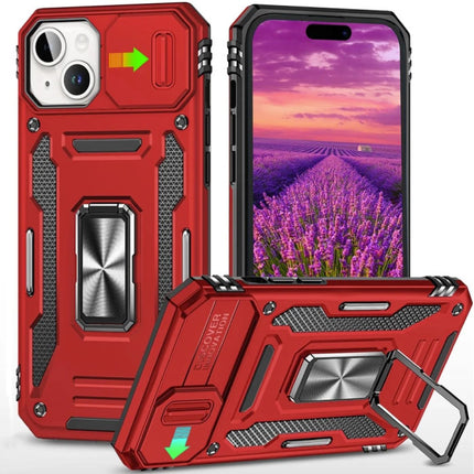 iPhone 15 Pro Max - Armor Hoesje met Kickstand en Camera Slide - Magneet Grip Cover Case Rood