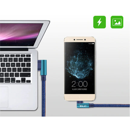 USB-C Oplaadkabel 90° - 2 Meter - Gevlochten Nylon Oplader Data Kabel Android Blauw