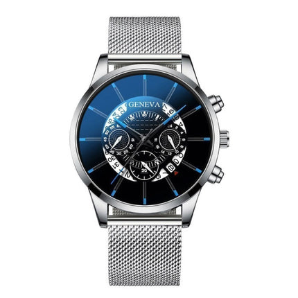 Klassiek Horloge voor Heren - Kwarts Stalen Riem Luxe Uurwerk Kalender Zakelijk Zilver Zwart
