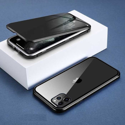iPhone XS Magnetisch Privacy Hoesje met Tempered Glass - 360° Full Body Cover Hoesje + Screenprotector Zwart