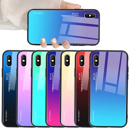 iPhone 8 Hoesje Gradient - TPU en 9H Glas - Shockproof Glossy Case Cover Cas TPU Geel