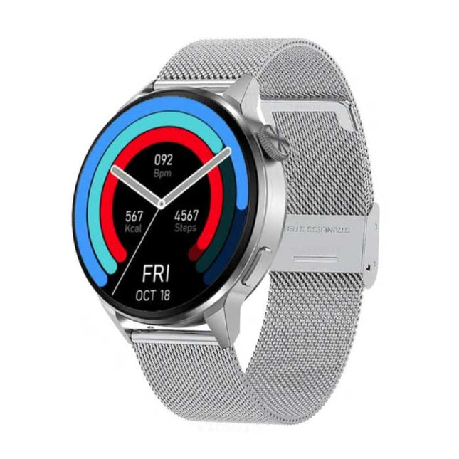 Smartwatch Fitness Sport Activity Tracker Horloge - NFC / ECG / GPS / IP68 - Mesh Bandje Zilver