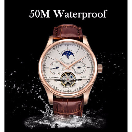 Luxe Horloge voor Heren met Leren Bandje - Anoloog Mechanisch Uurwerk voor Mannen Kwarts Zwart