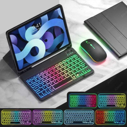 RGB Toetsenbord Hoes en Muis voor iPad 10.5" - QWERTY Multifunctionele Keyboard Bluetooth Smart Cover Case Hoesje Zwart