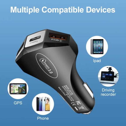 Turbo Autolader met 3 Poorten - Quick Charge 3.0 Oplader Auto Lader Wit