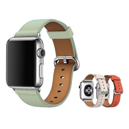 Leren Bandje voor iWatch 42mm - Armband Polsband Duurzaam Leer Horlogeband Roestvrij Staal Sluiting Donkerblauw