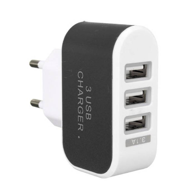 5-Pack Triple (3x) USB Port iPhone/Android Muur Oplader Wallcharger AC Thuis Zwart