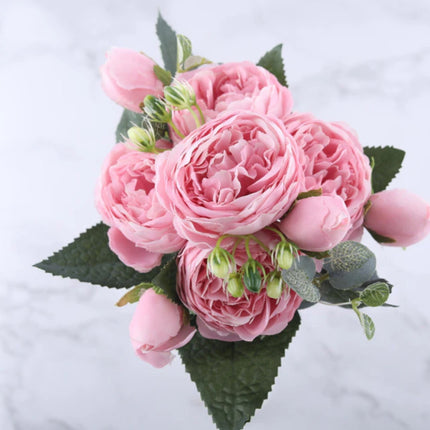 Kunst Boeket - Zijden Rozen Roos Bloemen Luxe Boeketten Decor Ornament Roze