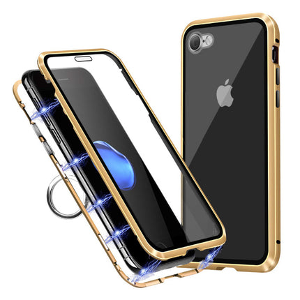 iPhone SE (2020) Magnetisch 360° Hoesje met Tempered Glass - Full Body Cover Hoesje + Screenprotector Goud