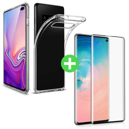 Samsung Galaxy S10 Plus Transparant TPU Hoesje + Screen Protector Tempered Glass