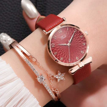 Luxe Horloge met Armband voor Dames - Kwarts Polshorloge Leren Bandje Roze