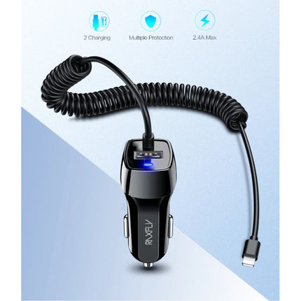 Micro-USB Autolader/Carcharger met 2.4A Fast Charging - Zwart