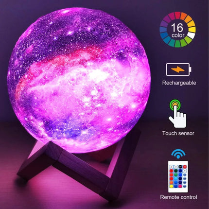 3D RGB Sterren Maan Galaxy Lamp 20cm met Afstandsbediening - Sfeerlamp Tafellamp Sterrenhemel Projector