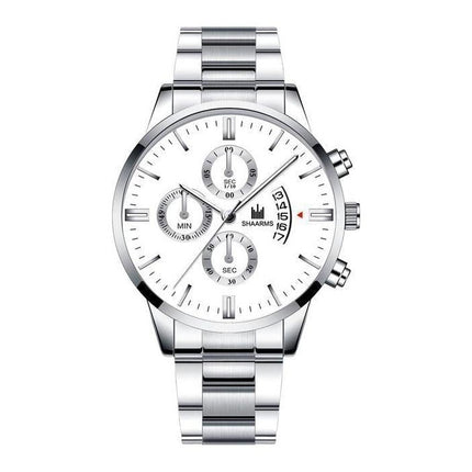 Luxe Zakelijk Horloge voor Heren - Kwarts Roestvrij Staal Bandje Datum Kalender met 3 Subdials Zilver Wit