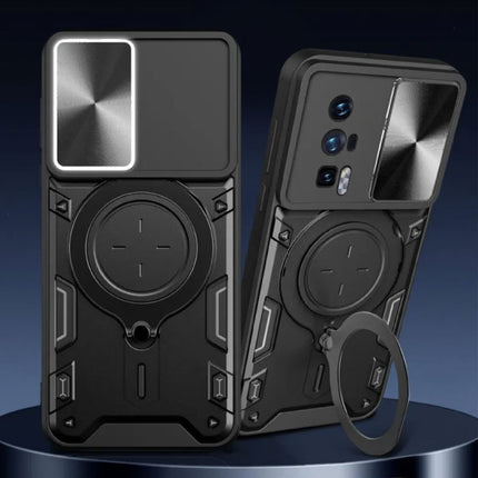 Xiaomi Poco F5 (5G) Hoesje met Ring Kickstand en Magneet - Schokbestendig Cover Case Rood
