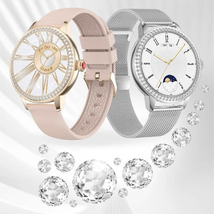 Diamant Smartwatch - Gezondheid Monitor Sport Tracker Horloge iOS Android - Metaal Bandje - Rose Gold