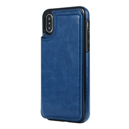 Retro iPhone 12 Pro Leren Flip Case Portefeuille - Wallet Cover Cas Hoesje Blauw