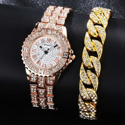Diamond Horloge met Armband voor Dames - Luxe Strass Kwarts Horloge Rose Gold