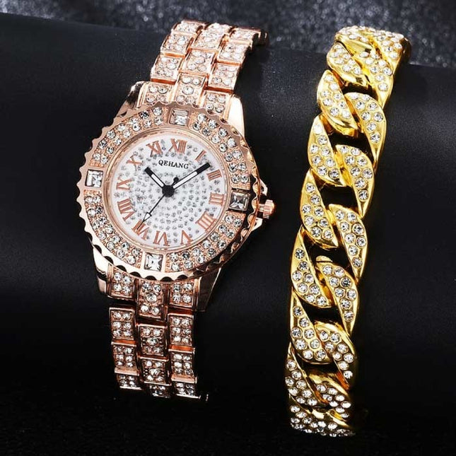 Diamond Horloge met Armband voor Dames - Luxe Strass Kwarts Horloge Rose Gold
