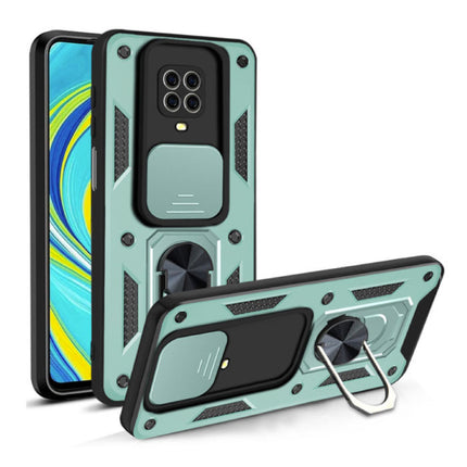 Xiaomi Redmi Note 9 Pro - Armor Hoesje met Kickstand en Camera Slide - Magnetische Pop Grip Cover Case Groen