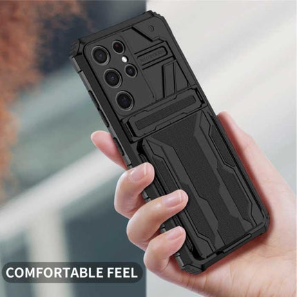 Samsung Galaxy A42 - Armor Card Slot Hoesje met Kickstand - Wallet Cover Case Zwart