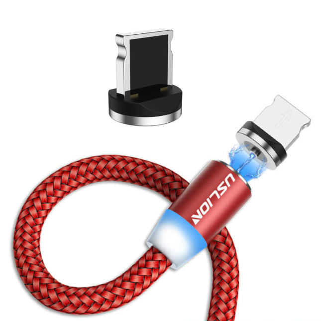 iPhone Lightning Magnetische Oplaadkabel 2 Meter - Gevlochten Nylon Oplader Data Kabel Android Rood