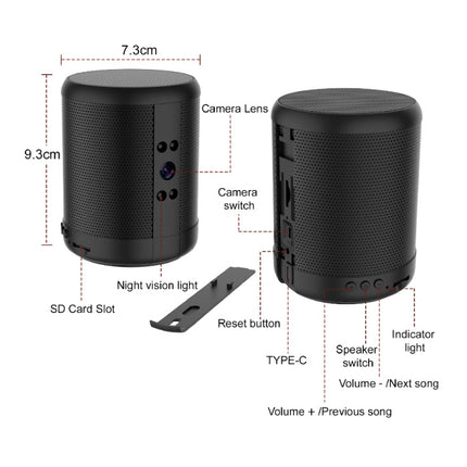 Mini Security Camera / Bluetooth Speaker - Luidspreker HD 1080p Camcorder Tweeweg Intercom - Zwart