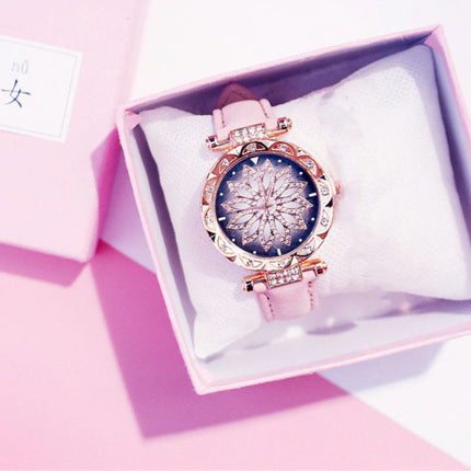 Starry Sky Horloge Dames - Luxe Anoloog Kwarts Uurwerk voor Vrouwen Roze