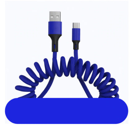 Gekrulde Micro-USB Oplaadkabel - 5A Spiraal Veer Datakabel 1.5 Meter Oplader Kabel Blauw