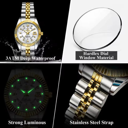 Luxe Elegant Horloge voor Dames - Modieus Kwarts Uurwerk Roestvrij Staal - Goud Blauw