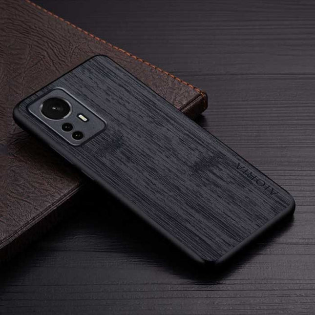 Xiaomi 12 Leren Hoesje - Shockproof Case Cover Hout Patroon Zwart