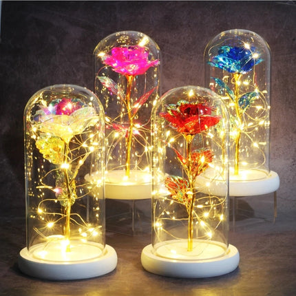 Kunst Roos in Glazen Stolp met Verlichting - Zijden Rozen Bloemen Luxe Glas Decor Ornament