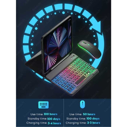 RGB Toetsenbord Hoes en Muis voor iPad 10.2" - QWERTY Multifunctionele Keyboard Bluetooth Smart Cover Case Hoesje Roze