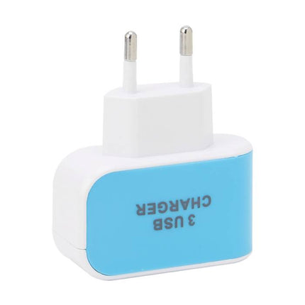  Triple (3x) USB Port iPhone/Android 5V - 3.1A Muur Oplader Wallcharger AC Thuis Blauw