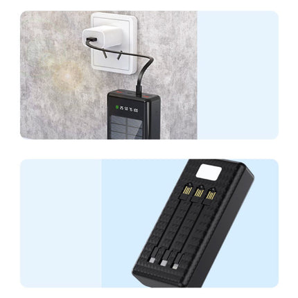 100.000mAh Solar Powerbank met 4 Poorten en 3 Types Oplaadkabel - Ingebouwde Zaklamp - Externe Noodaccu Batterij Oplader Charger Zon Zwart