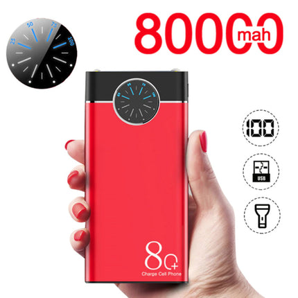 80.000mAh Powerbank met 2 Uitvoer/2 Invoer Poorten - Ingebouwde Zaklamp - Externe Noodaccu Batterij Oplader Charger Blauw