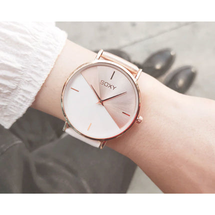 Minimalist Horloge voor Dames - Leren bandje - Anoloog Kwarts Uurwerk voor Vrouwen Wit
