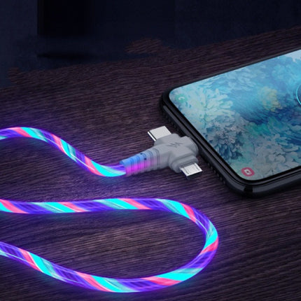 3 in 1 Lichtgevende Oplaadkabel - iPhone Lightning / USB-C / Micro-USB - 1 Meter Oplader Data Kabel Blauw