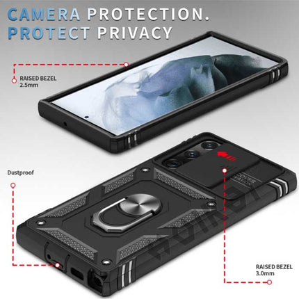 Samsung Galaxy S21 - Armor Kaarthouder Hoesje met Kickstand en Camera Bescherming - Pop Grip  Heavy Duty Cover Case Blauw