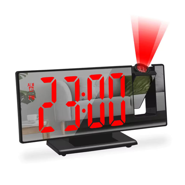 Digitale Wekker met Projectie - Alarm Klok Temperatuur Kalender LED Rotatieprojectie - Zwart Rood