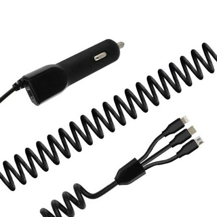 3 in 1 USB Autolader/Carcharger voor iPhone Lightning / USB-C / Micro-USB met 2.1A Fast Charging - Wit