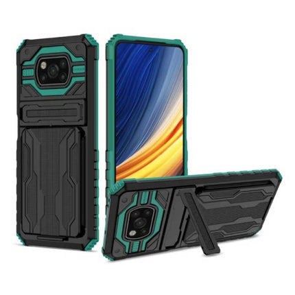 Xiaomi Poco M3 Pro - Armor Card Slot Hoesje met Kickstand - Wallet Cover Case Groen