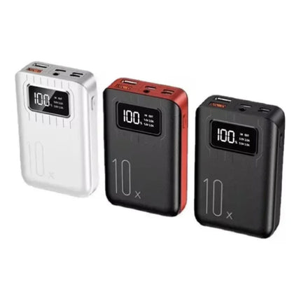 Mini Powerbank 10.000mAh - Dual 2x USB Poort - LED Display Externe Noodaccu Batterij Oplader - Zwart-Rood